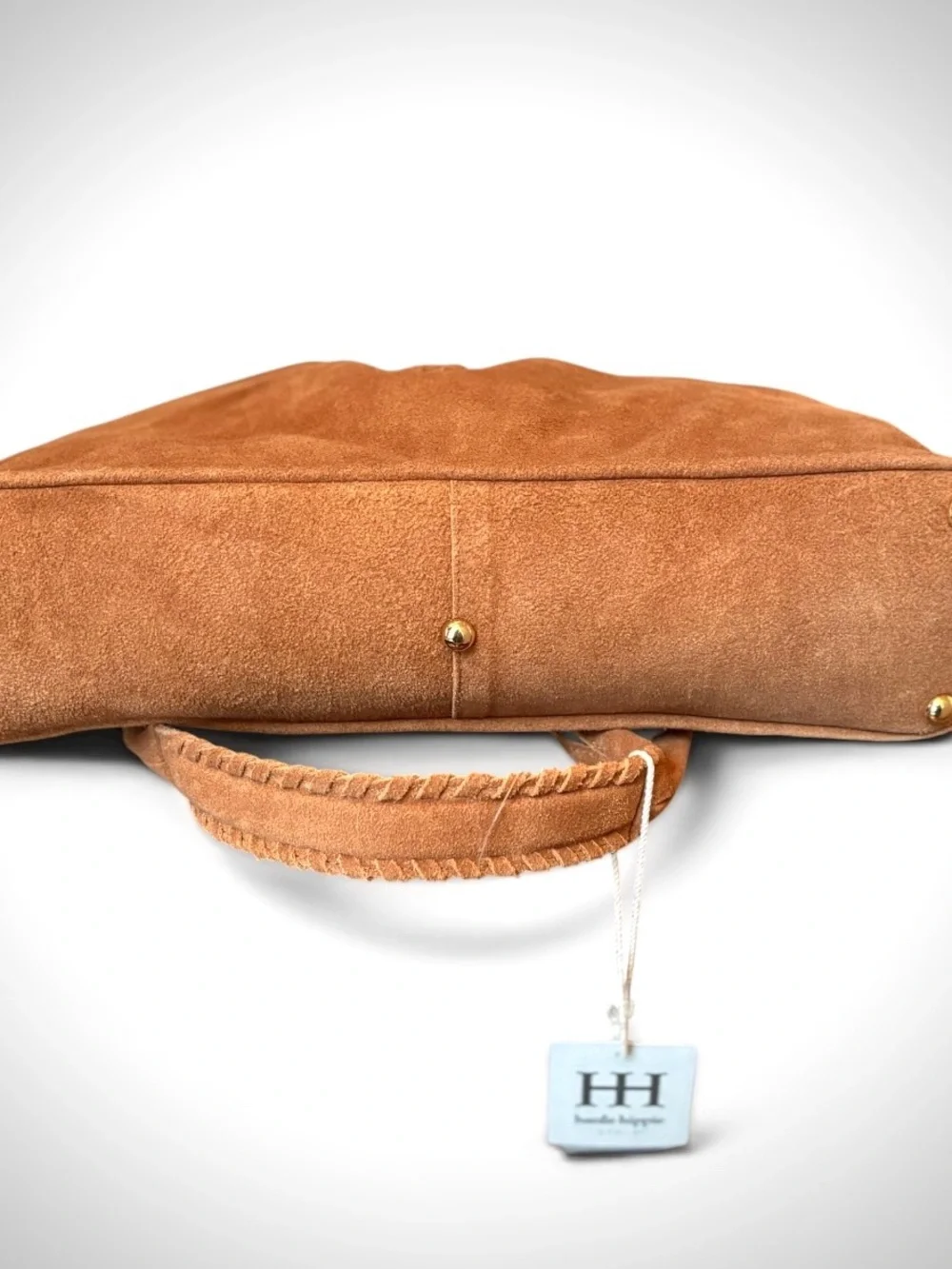 HAUTE HIPPIE STYLE Triangle Hobo Shoulder Bag 100% Genuine Suede Camel NWT Boho - Picture 4 of 16